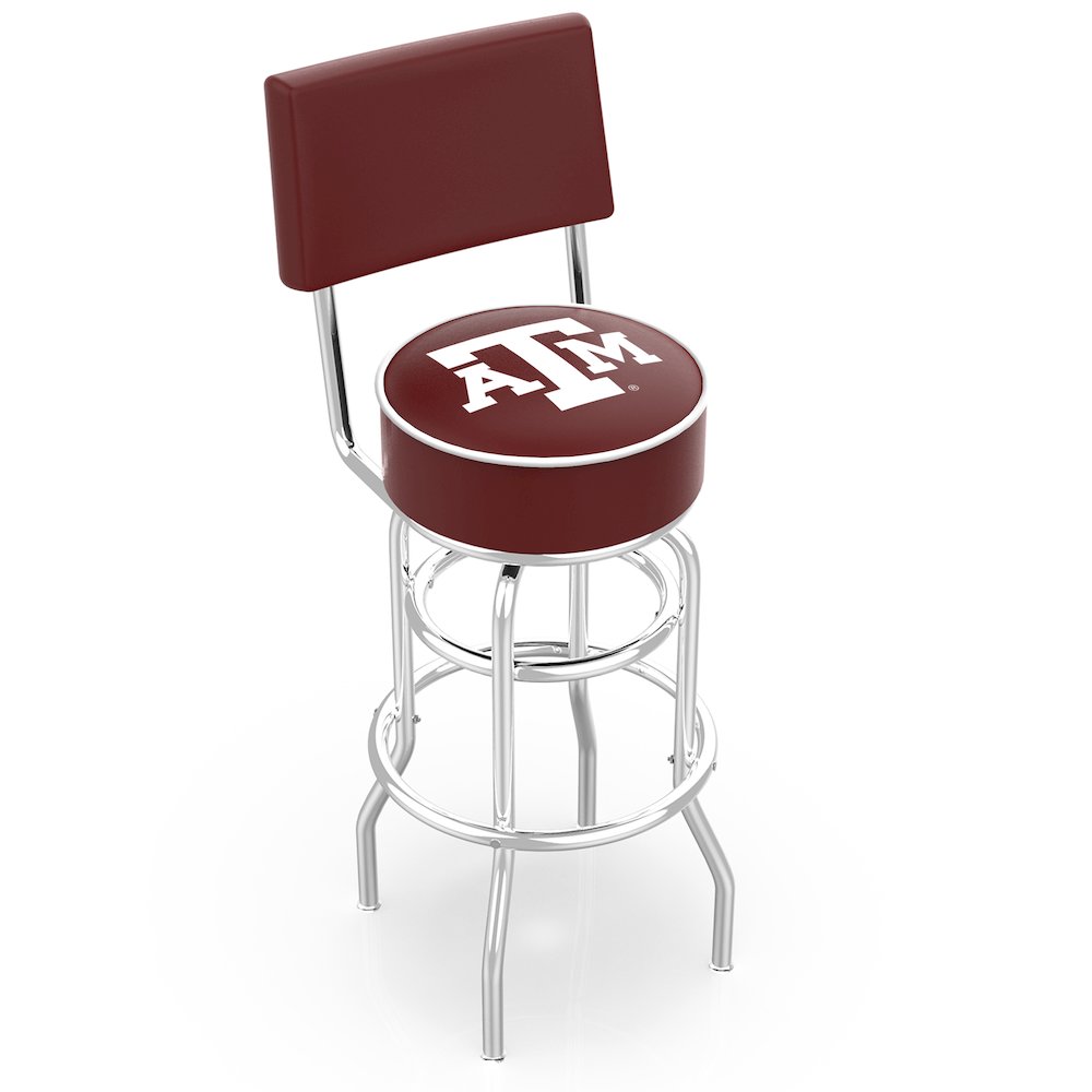 25" L7C4 - Chrome Double Ring Texas A&M Swivel Bar Stool with a Back by Holland Bar Stool Company. Picture 1