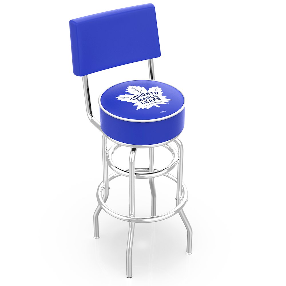 25" L7C4 - Chrome Double Ring Toronto Maple Leafs Swivel Bar Stool with a Back by Holland Bar Stool Company. Picture 1