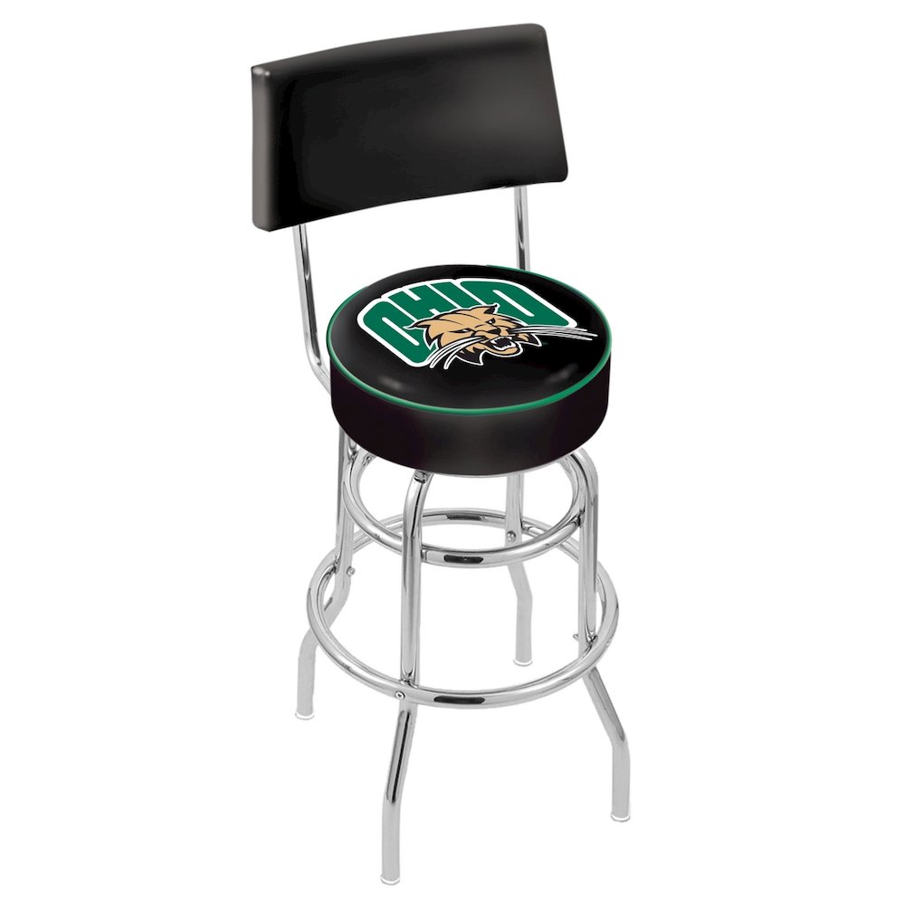25" L7C4 - Chrome Double Ring Ohio University Swivel Bar Stool with a Back by Holland Bar Stool Company. Picture 1