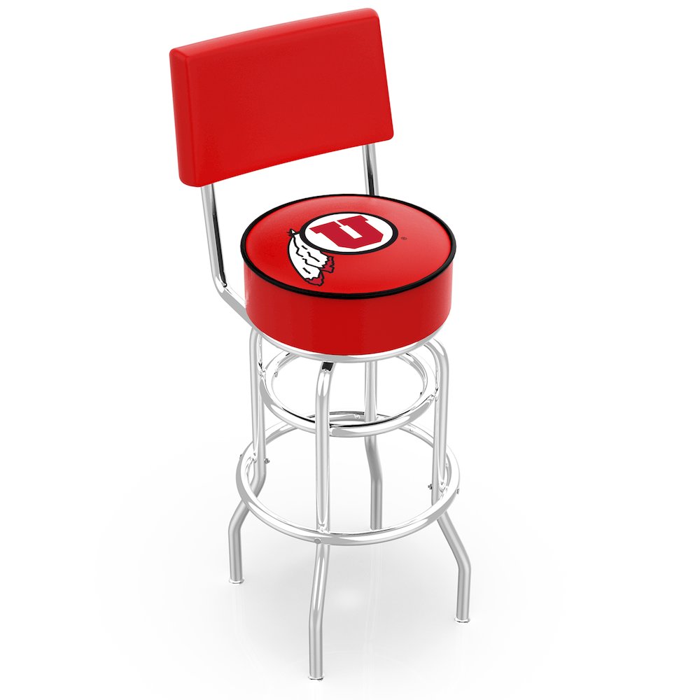 25" L7C4 - Chrome Double Ring Utah Swivel Bar Stool with a Back by Holland Bar Stool Company. Picture 1