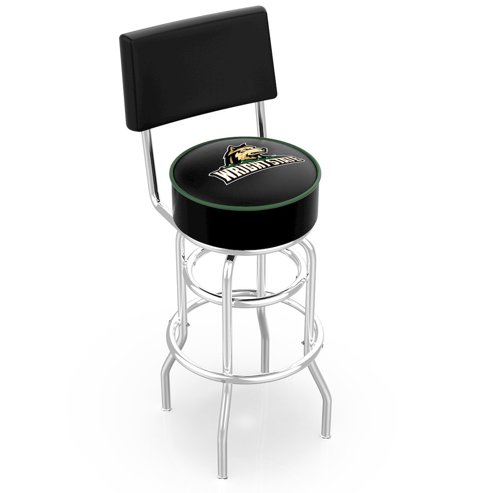 25" L7C4 - Chrome Double Ring Wright State Swivel Bar Stool with a Back by Holland Bar Stool Company. Picture 1