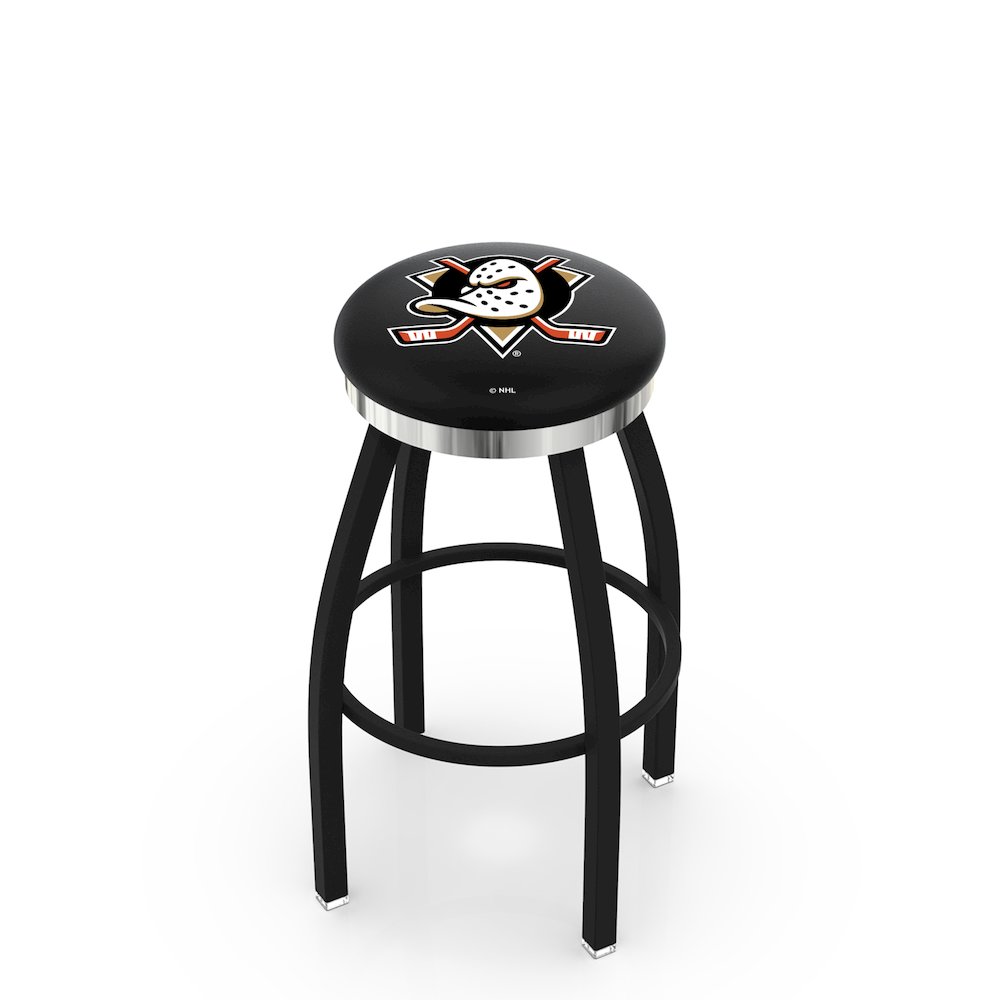 36" L8B2C - Black Wrinkle Anaheim Ducks Swivel Bar Stool with Chrome Accent Ring by Holland Bar Stool Company. Picture 1