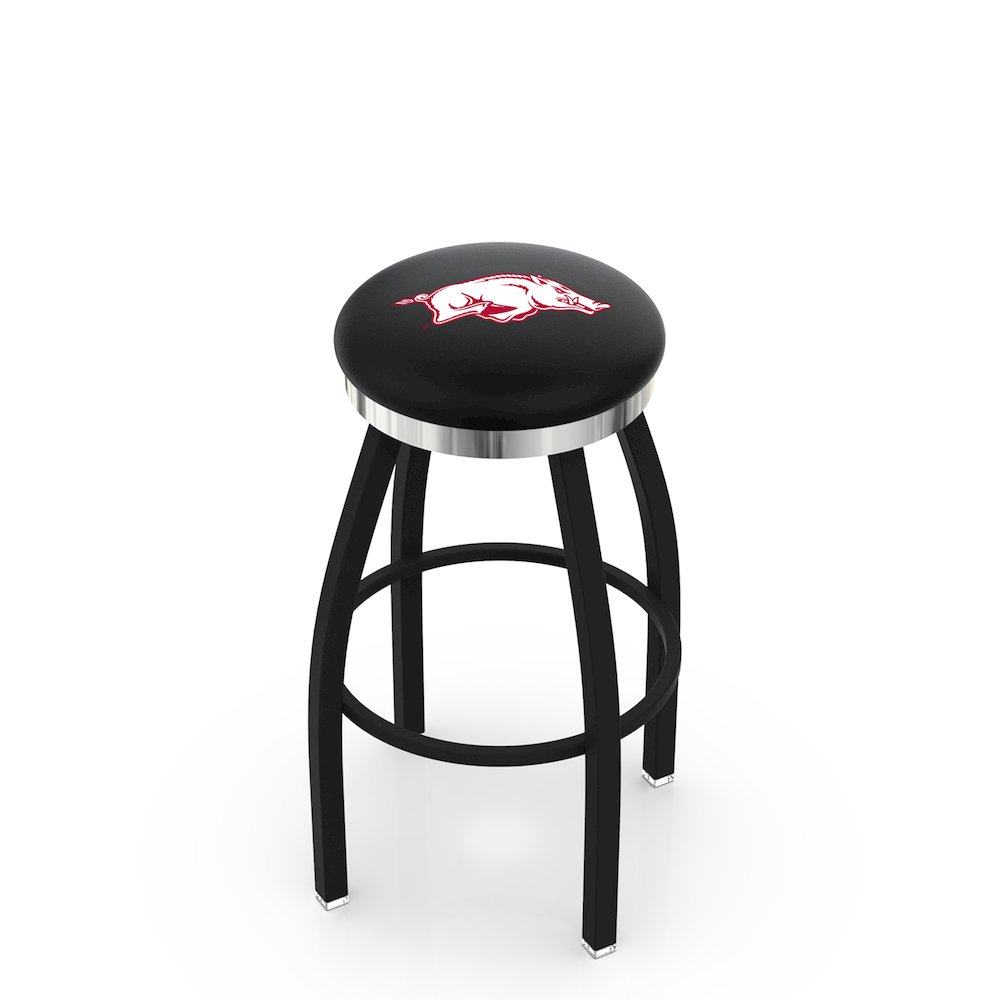 36" L8B2C - Black Wrinkle Arkansas Swivel Bar Stool with Chrome Accent Ring by Holland Bar Stool Company. Picture 1