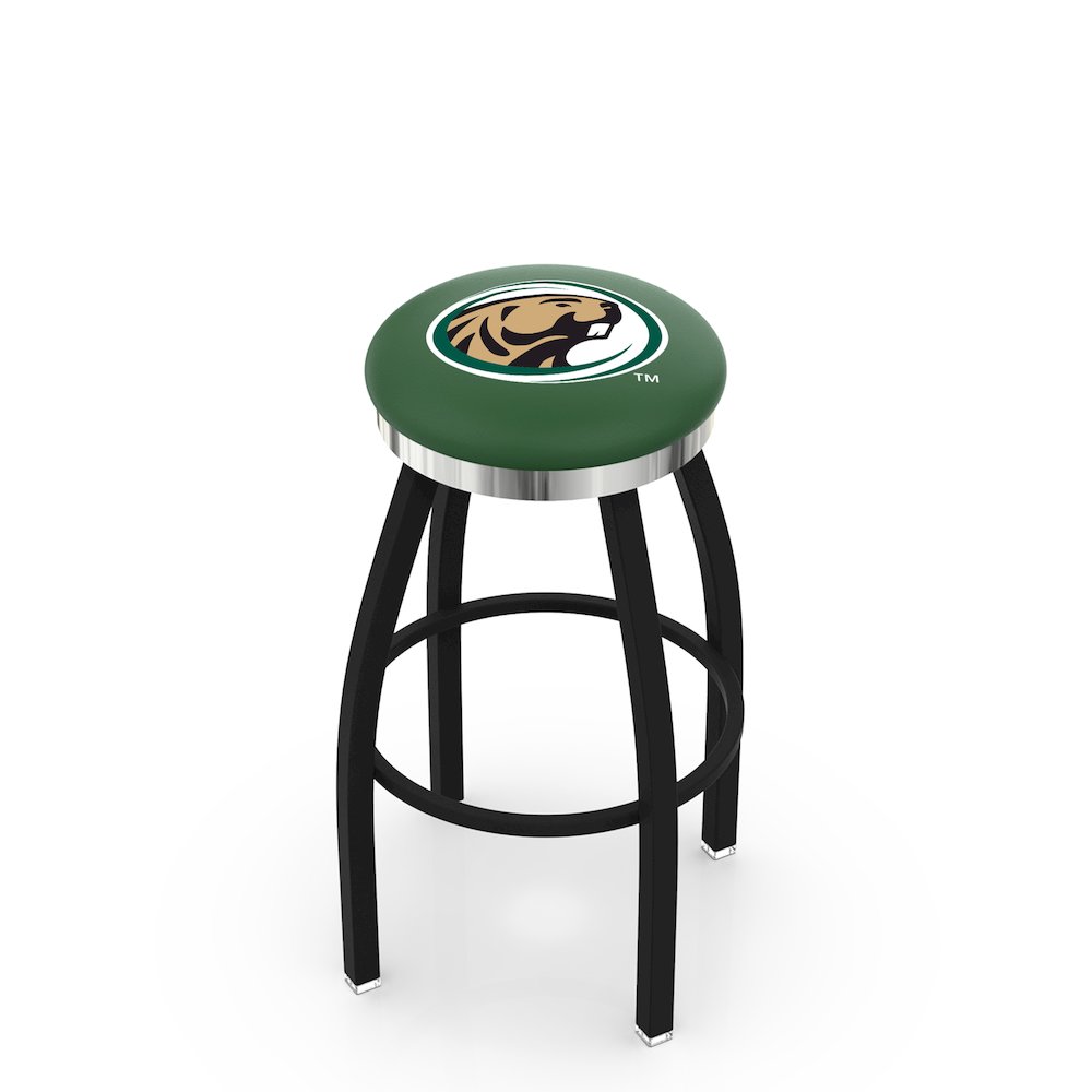 36" L8B2C - Black Wrinkle Bemidji State Swivel Bar Stool with Chrome Accent Ring by Holland Bar Stool Company. Picture 1