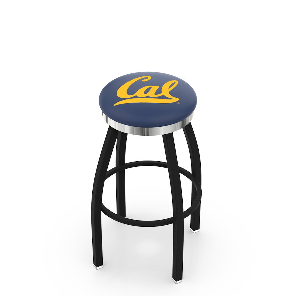 36" L8B2C - Black Wrinkle Cal Swivel Bar Stool with Chrome Accent Ring by Holland Bar Stool Company. Picture 1