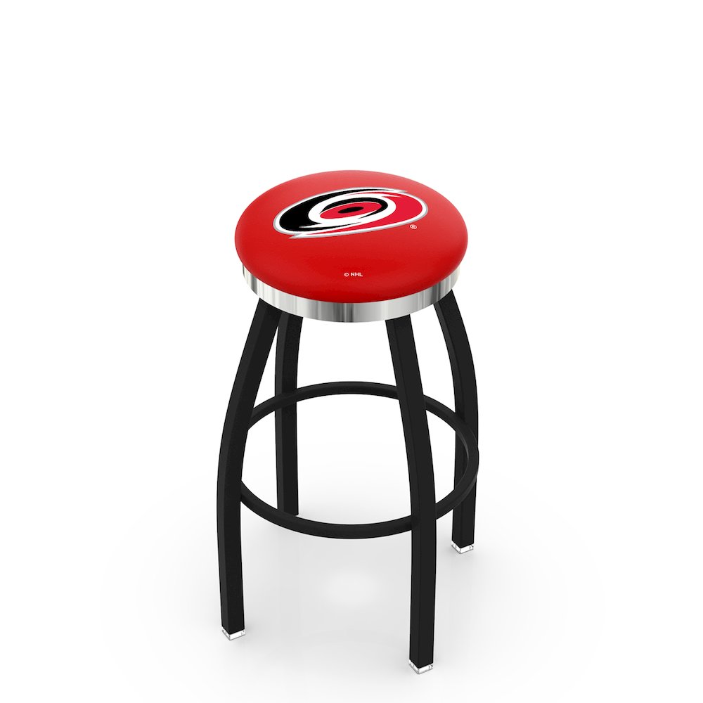 36" L8B2C - Black Wrinkle Carolina Hurricanes Swivel Bar Stool with Chrome Accent Ring by Holland Bar Stool Company. Picture 1