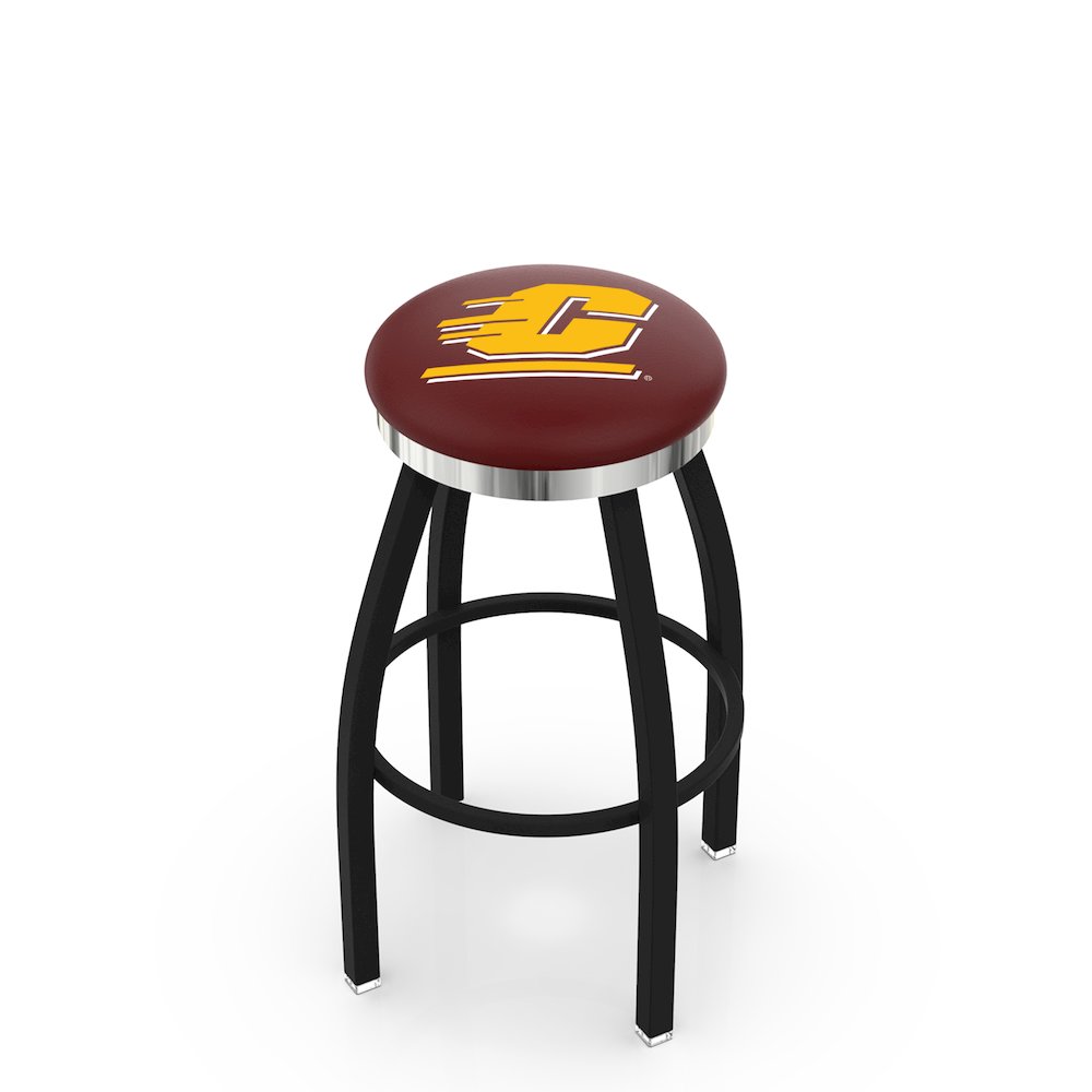 36" L8B2C - Black Wrinkle Central Michigan Swivel Bar Stool with Chrome Accent Ring by Holland Bar Stool Company. Picture 1
