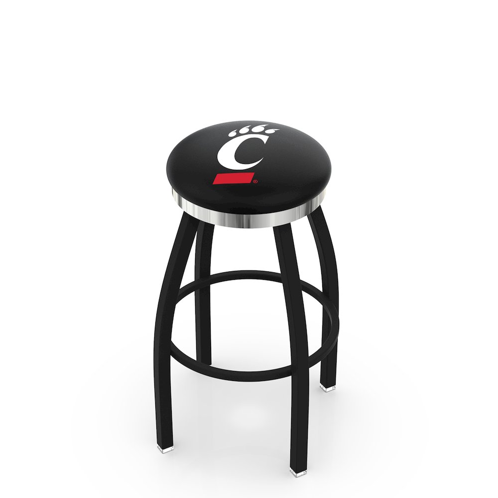 36" L8B2C - Black Wrinkle Cincinnati Swivel Bar Stool with Chrome Accent Ring by Holland Bar Stool Company. Picture 1