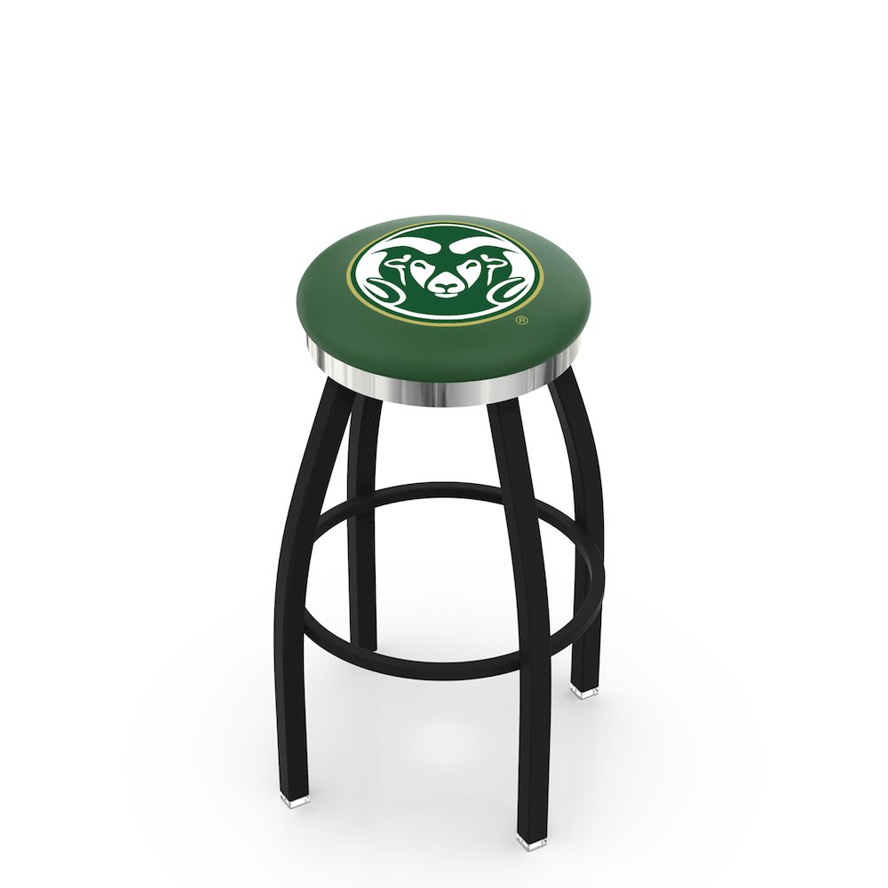 36" L8B2C - Black Wrinkle Colorado State Swivel Bar Stool with Chrome Accent Ring by Holland Bar Stool Company. Picture 1