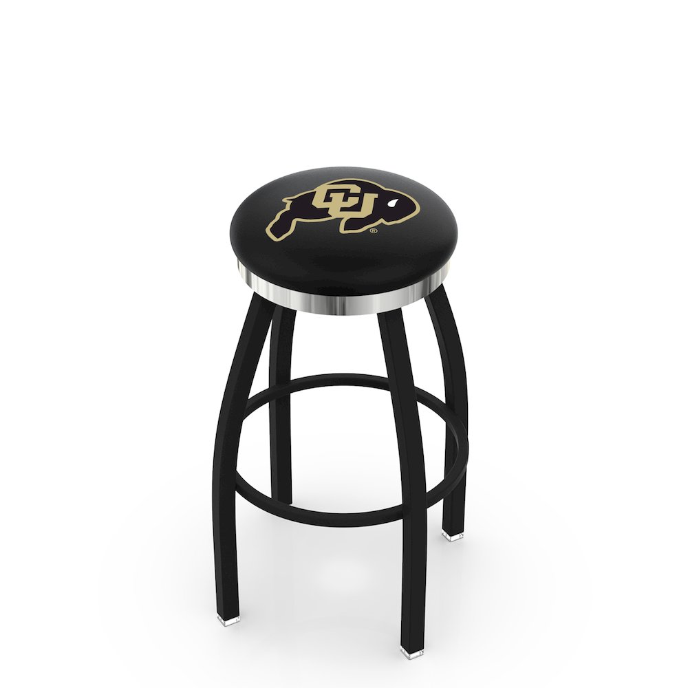 36" L8B2C - Black Wrinkle Colorado Swivel Bar Stool with Chrome Accent Ring by Holland Bar Stool Company. Picture 1