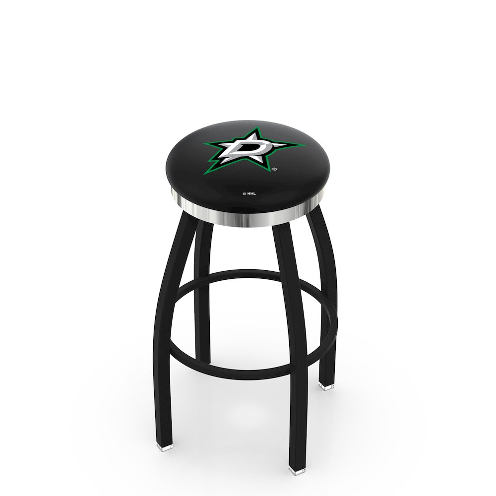 36" L8B2C - Black Wrinkle Dallas Stars Swivel Bar Stool with Chrome Accent Ring by Holland Bar Stool Company. Picture 1