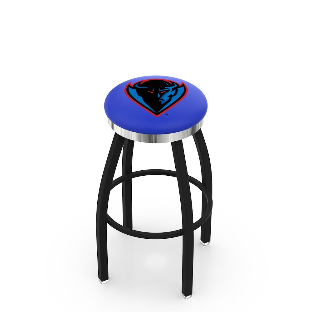 36" L8B2C - Black Wrinkle DePaul Swivel Bar Stool with Chrome Accent Ring by Holland Bar Stool Company. Picture 1