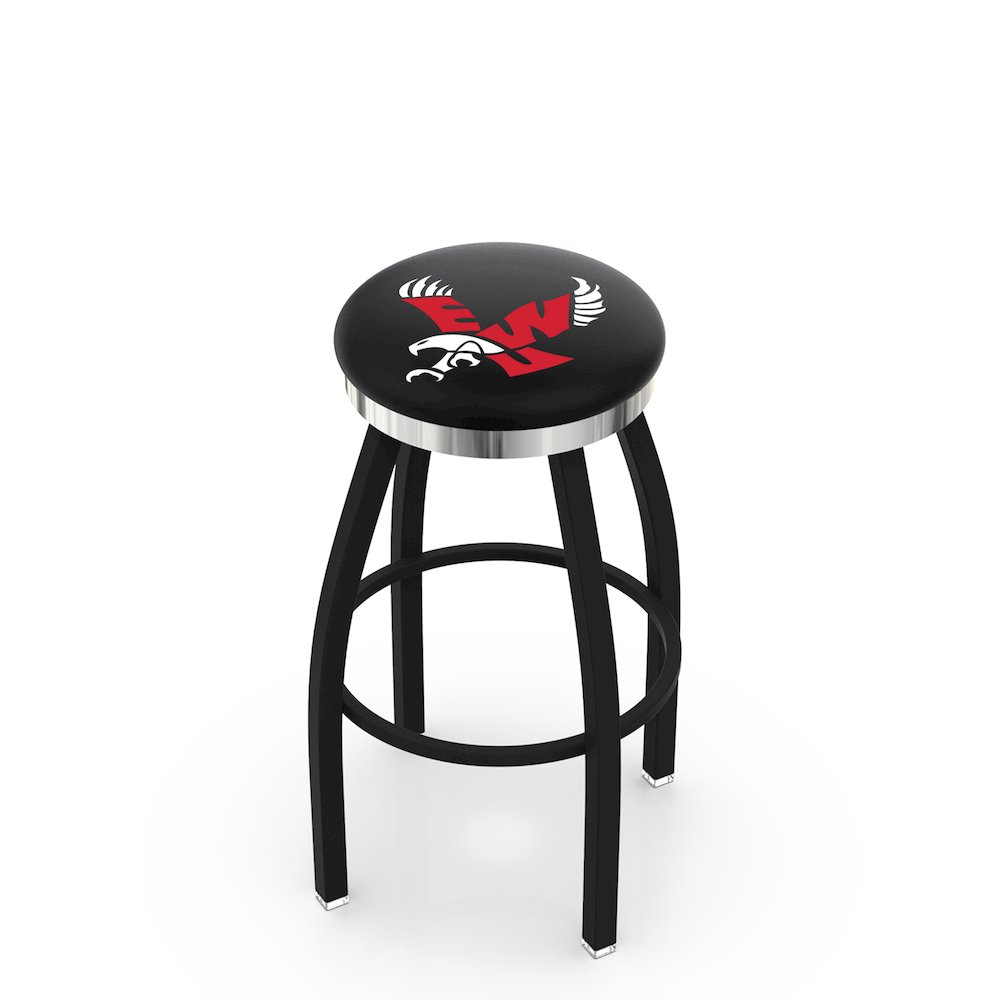 36" L8B2C - Black Wrinkle Eastern Washington Swivel Bar Stool with Chrome Accent Ring by Holland Bar Stool Company. Picture 1