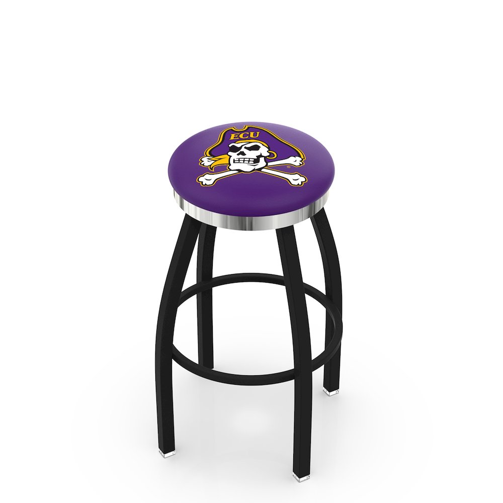 36" L8B2C - Black Wrinkle East Carolina Swivel Bar Stool with Chrome Accent Ring by Holland Bar Stool Company. Picture 1