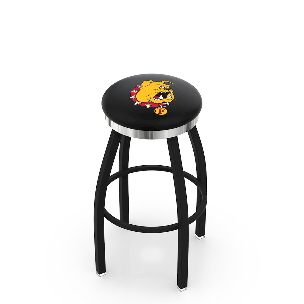 36" L8B2C - Black Wrinkle Ferris State Swivel Bar Stool with Chrome Accent Ring by Holland Bar Stool Company. Picture 1