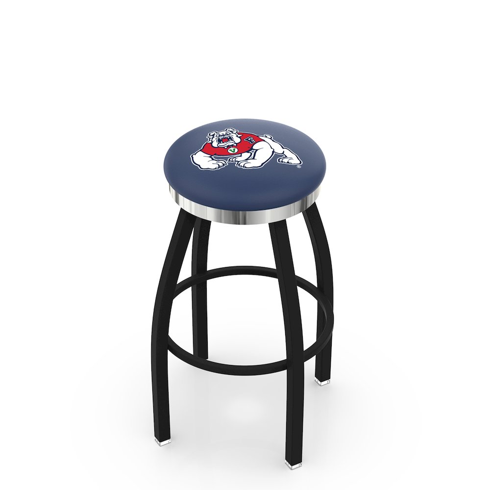 36" L8B2C - Black Wrinkle Fresno State Swivel Bar Stool with Chrome Accent Ring by Holland Bar Stool Company. Picture 1