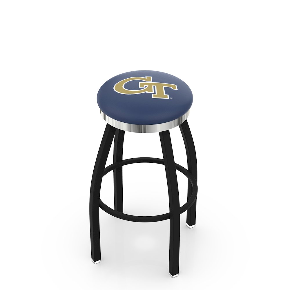36" L8B2C - Black Wrinkle Georgia Tech Swivel Bar Stool with Chrome Accent Ring by Holland Bar Stool Company. Picture 1