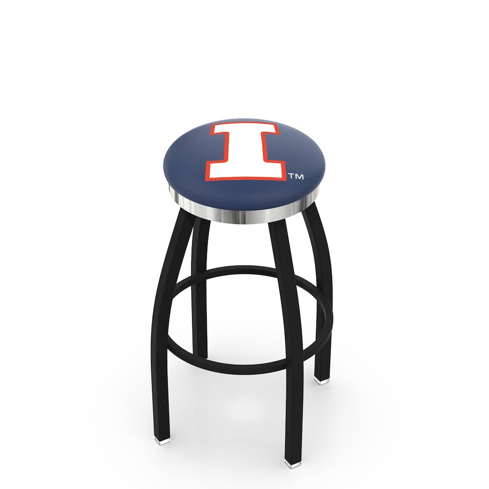 36" L8B2C - Black Wrinkle Illinois Swivel Bar Stool with Chrome Accent Ring by Holland Bar Stool Company. Picture 1