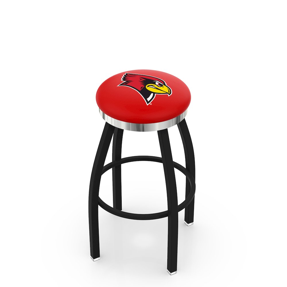 36" L8B2C - Black Wrinkle Illinois State Swivel Bar Stool with Chrome Accent Ring by Holland Bar Stool Company. Picture 1