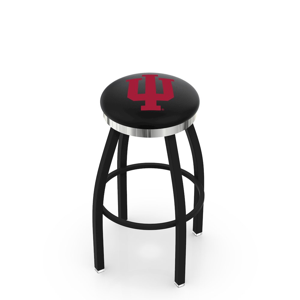 36" L8B2C - Black Wrinkle Indiana Swivel Bar Stool with Chrome Accent Ring by Holland Bar Stool Company. Picture 1