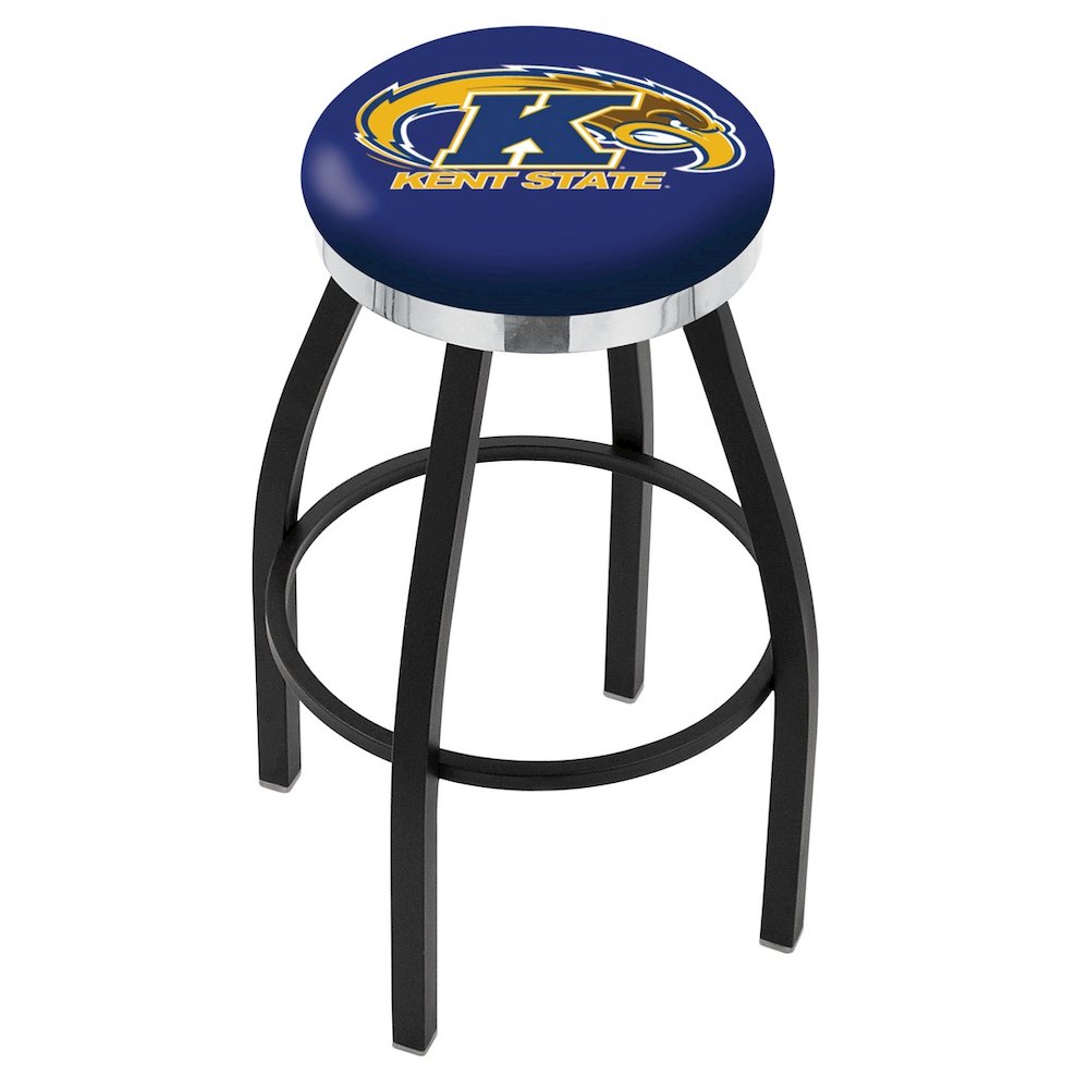 36" L8B2C - Black Wrinkle Kent State Swivel Bar Stool with Chrome Accent Ring by Holland Bar Stool Company. Picture 1