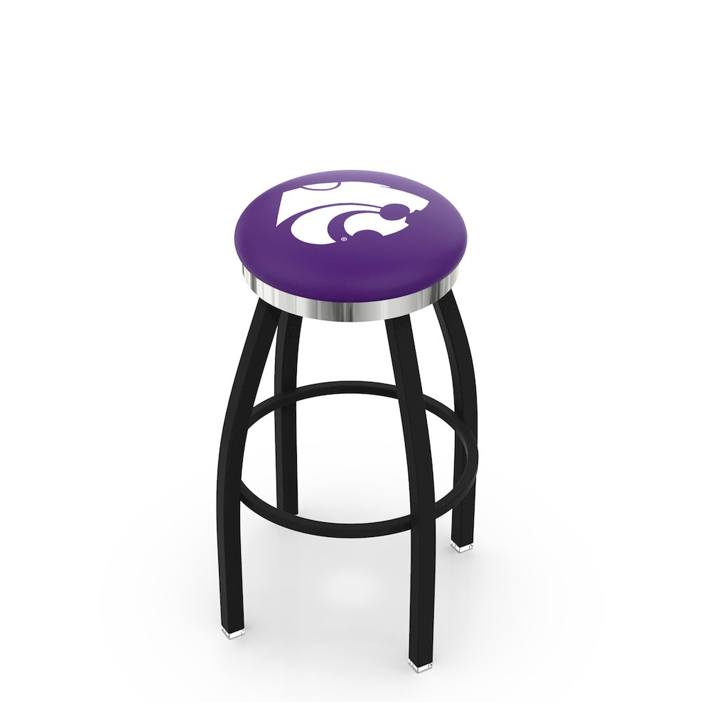 36" L8B2C - Black Wrinkle Kansas State Swivel Bar Stool with Chrome Accent Ring by Holland Bar Stool Company. Picture 1