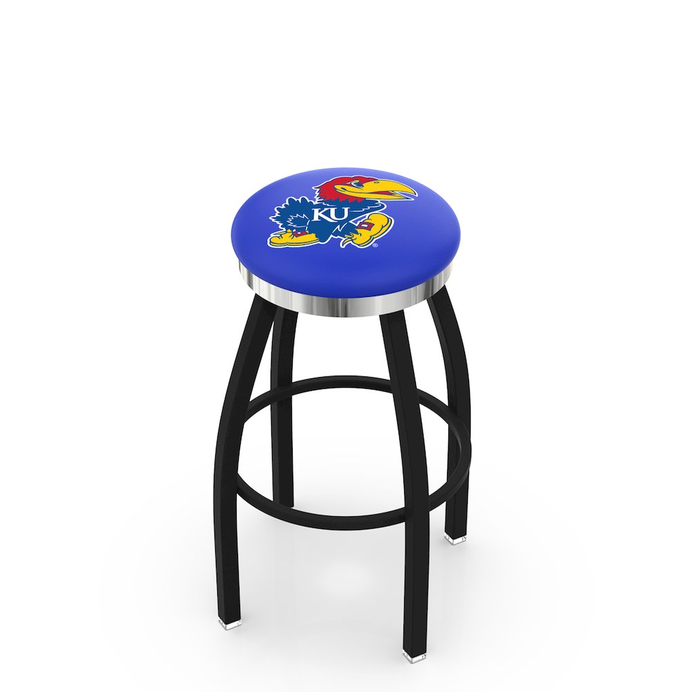 36" L8B2C - Black Wrinkle Kansas Swivel Bar Stool with Chrome Accent Ring by Holland Bar Stool Company. Picture 1