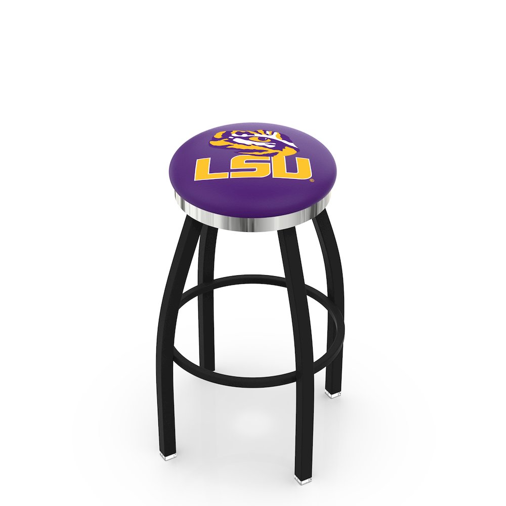 36" L8B2C - Black Wrinkle Louisiana State Swivel Bar Stool with Chrome Accent Ring by Holland Bar Stool Company. Picture 1