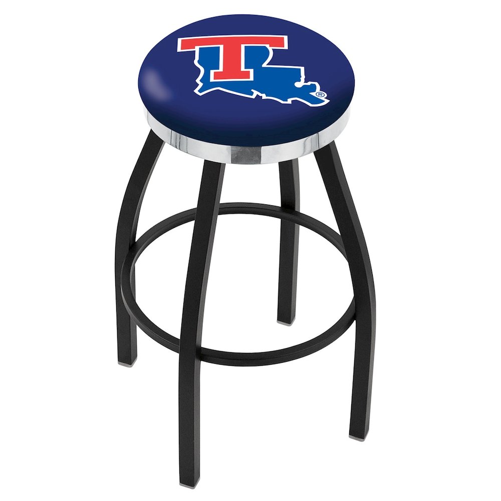 36" L8B2C - Black Wrinkle Louisiana Tech Swivel Bar Stool with Chrome Accent Ring by Holland Bar Stool Company. Picture 1