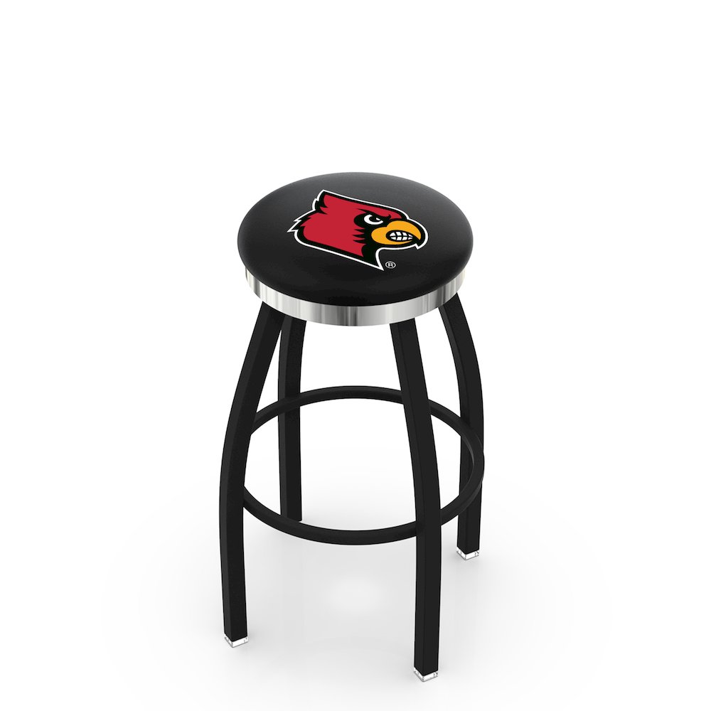 36" L8B2C - Black Wrinkle Louisville Swivel Bar Stool with Chrome Accent Ring by Holland Bar Stool Company. Picture 1