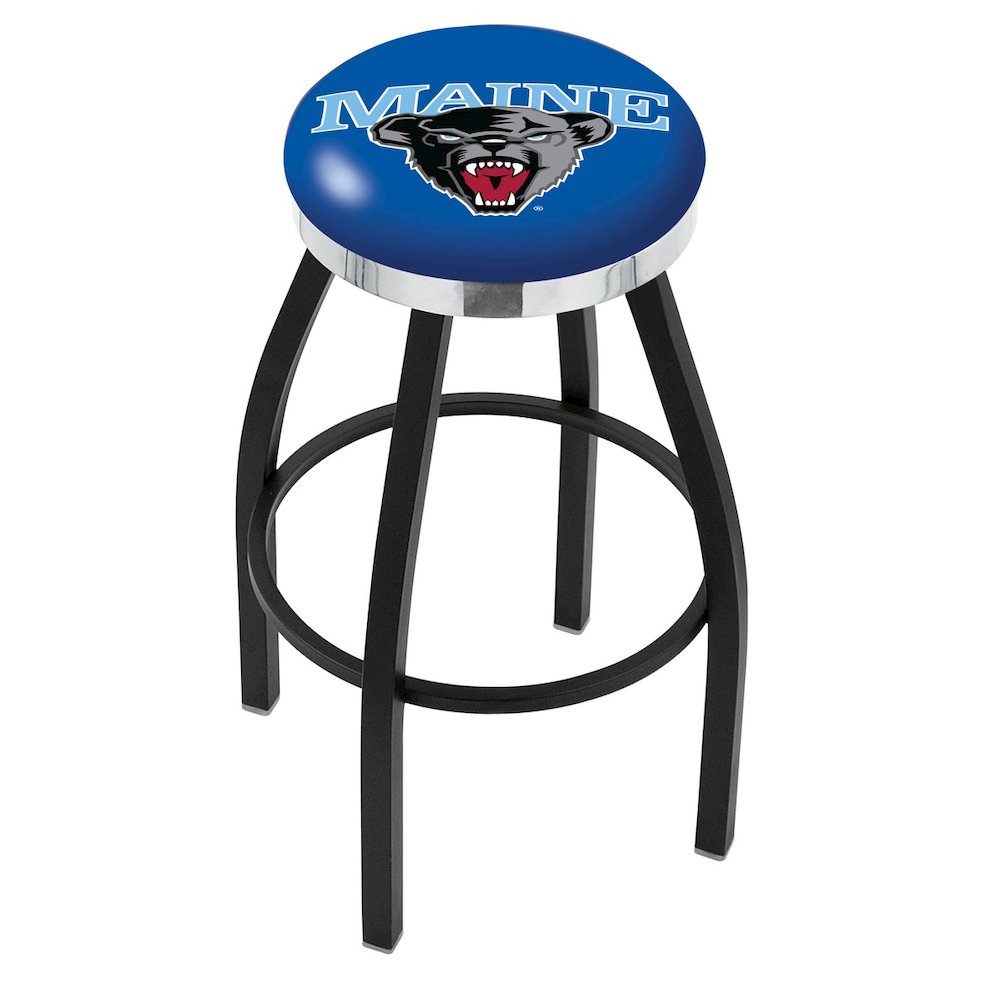 36" L8B2C - Black Wrinkle Maine Swivel Bar Stool with Chrome Accent Ring by Holland Bar Stool Company. Picture 1