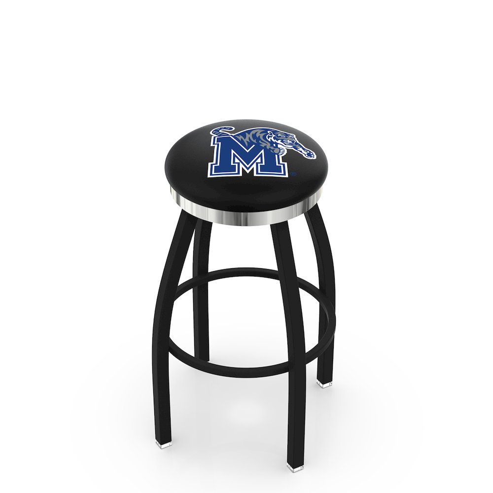 36" L8B2C - Black Wrinkle Memphis Swivel Bar Stool with Chrome Accent Ring by Holland Bar Stool Company. Picture 1