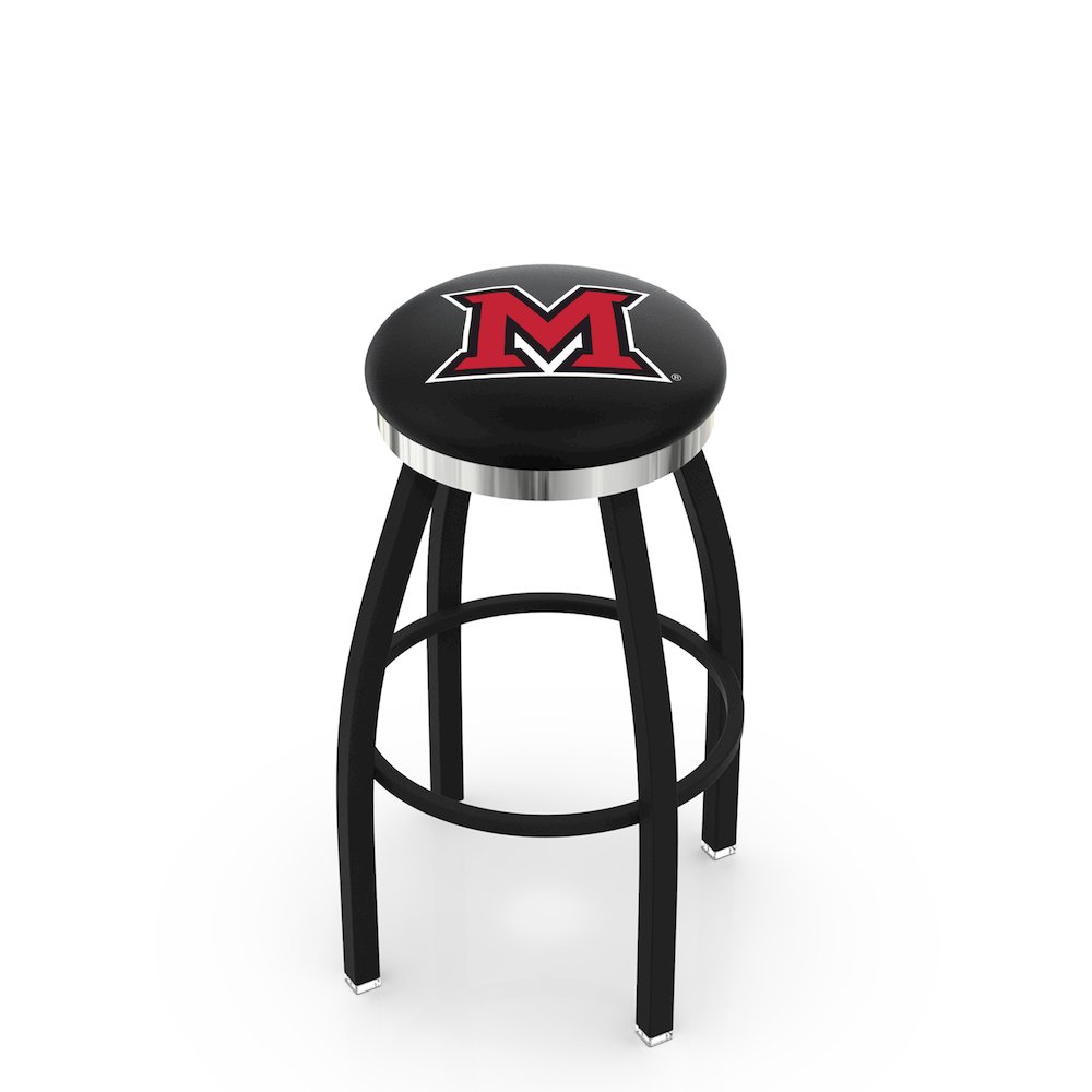 36" L8B2C - Black Wrinkle Miami (OH) Swivel Bar Stool with Chrome Accent Ring by Holland Bar Stool Company. Picture 1