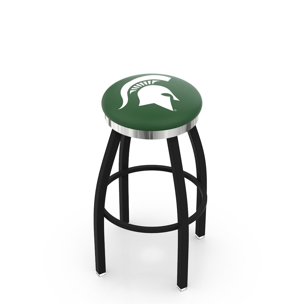 36" L8B2C - Black Wrinkle Michigan State Swivel Bar Stool with Chrome Accent Ring by Holland Bar Stool Company. Picture 1