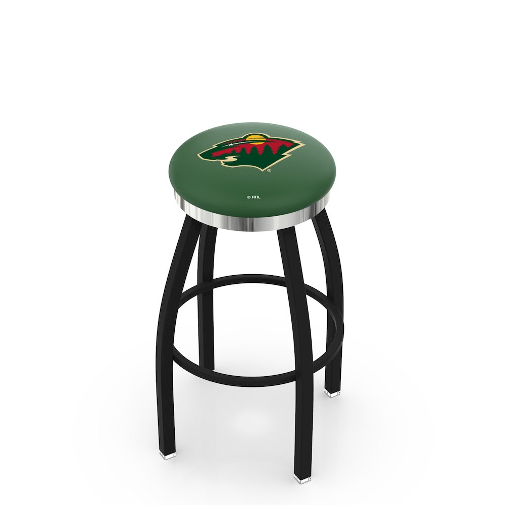 36" L8B2C - Black Wrinkle Minnesota Wild Swivel Bar Stool with Chrome Accent Ring by Holland Bar Stool Company. Picture 1
