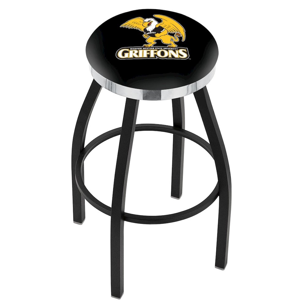 36" L8B2C - Black Wrinkle Missouri Western State Swivel Bar Stool with Chrome Accent Ring by Holland Bar Stool Company. Picture 1
