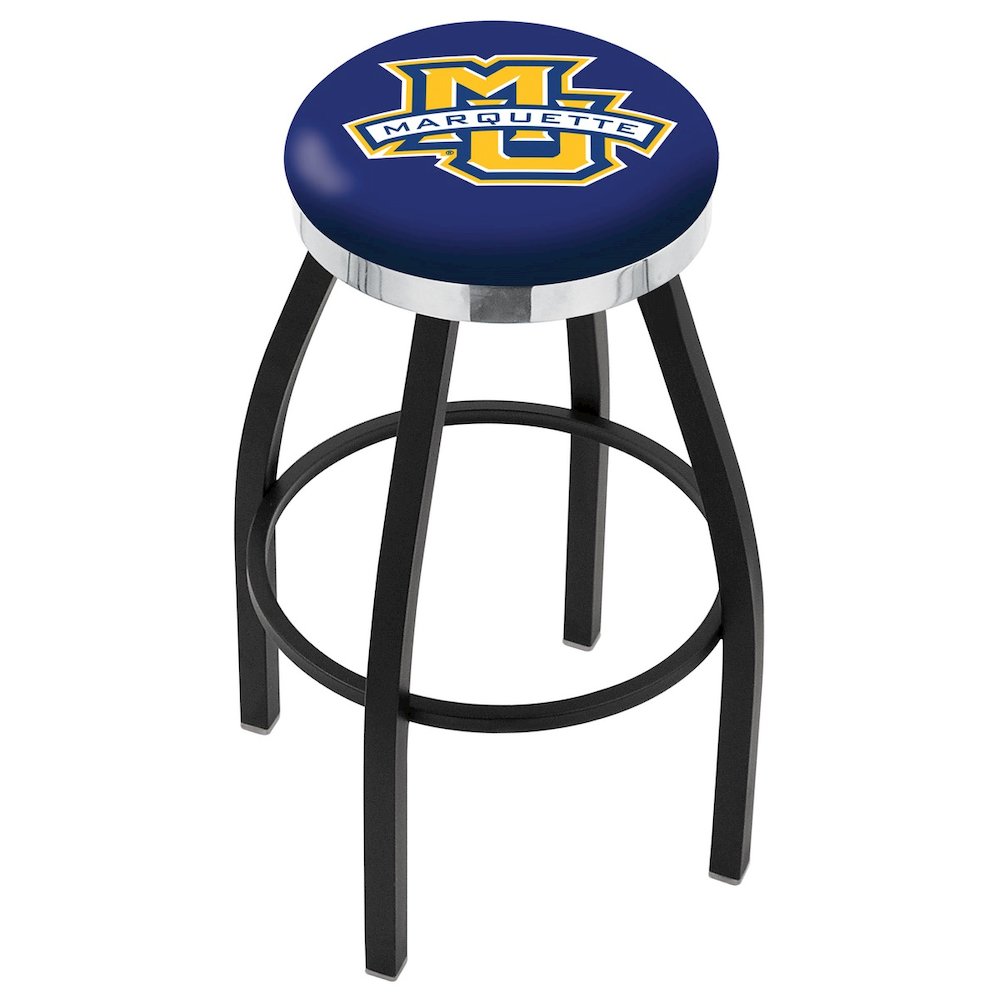 36" L8B2C - Black Wrinkle Marquette Swivel Bar Stool with Chrome Accent Ring by Holland Bar Stool Company. Picture 1