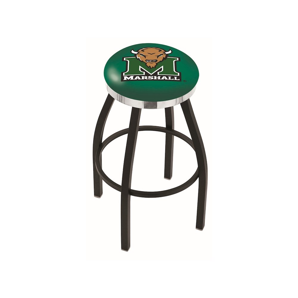 36" L8B2C - Black Wrinkle Marshall Swivel Bar Stool with Chrome Accent Ring by Holland Bar Stool Company. Picture 1