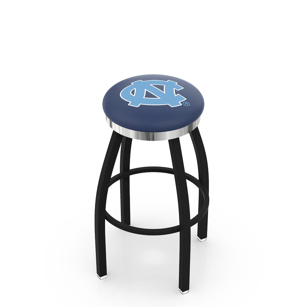 36" L8B2C - Black Wrinkle North Carolina Swivel Bar Stool with Chrome Accent Ring by Holland Bar Stool Company. Picture 1