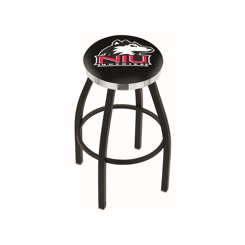 36" L8B2C - Black Wrinkle Northern Illinois Swivel Bar Stool with Chrome Accent Ring by Holland Bar Stool Company. Picture 1