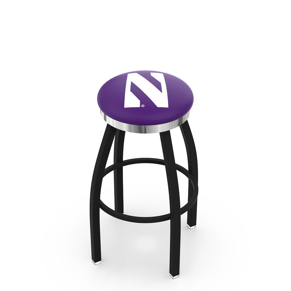 36" L8B2C - Black Wrinkle Northwestern Swivel Bar Stool with Chrome Accent Ring by Holland Bar Stool Company. Picture 1