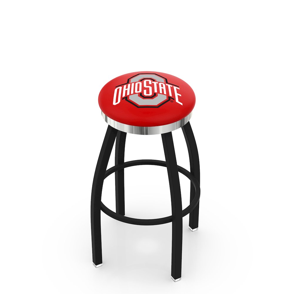 36" L8B2C - Black Wrinkle Ohio State Swivel Bar Stool with Chrome Accent Ring by Holland Bar Stool Company. Picture 1