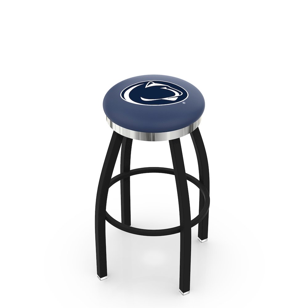 36" L8B2C - Black Wrinkle Penn State Swivel Bar Stool with Chrome Accent Ring by Holland Bar Stool Company. Picture 1