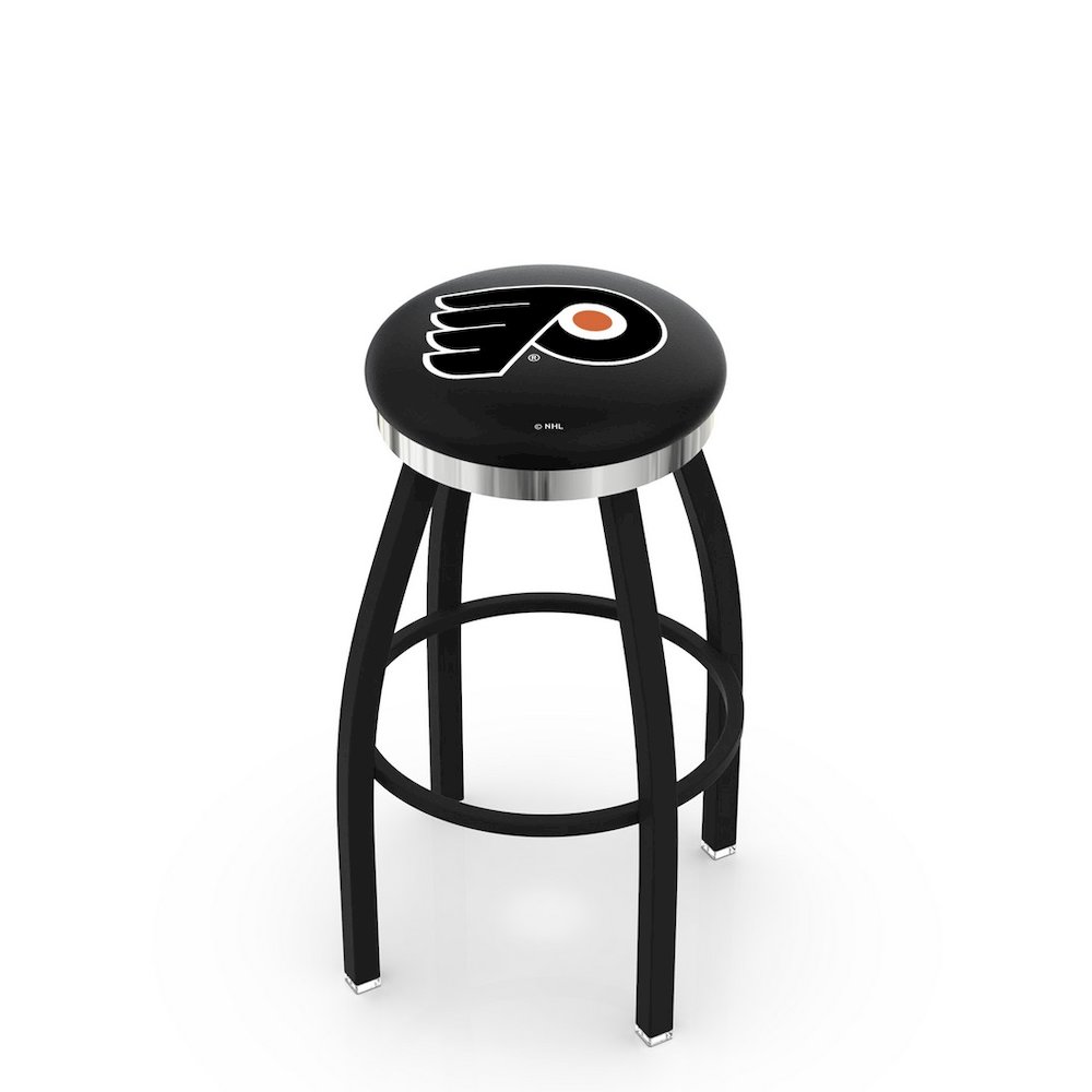 36" L8B2C - Black Wrinkle Philadelphia Flyers Swivel Bar Stool with Chrome Accent Ring by Holland Bar Stool Company. Picture 1