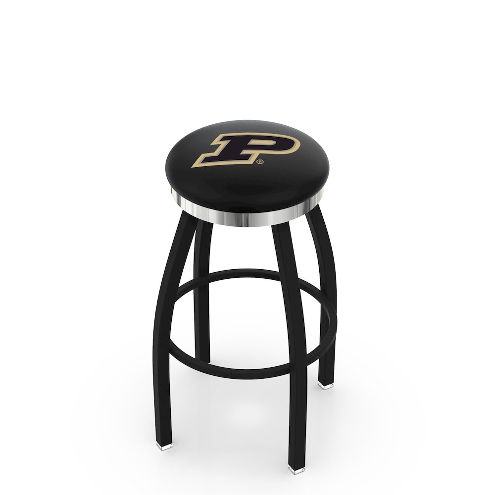 36" L8B2C - Black Wrinkle Purdue Swivel Bar Stool with Chrome Accent Ring by Holland Bar Stool Company. Picture 1