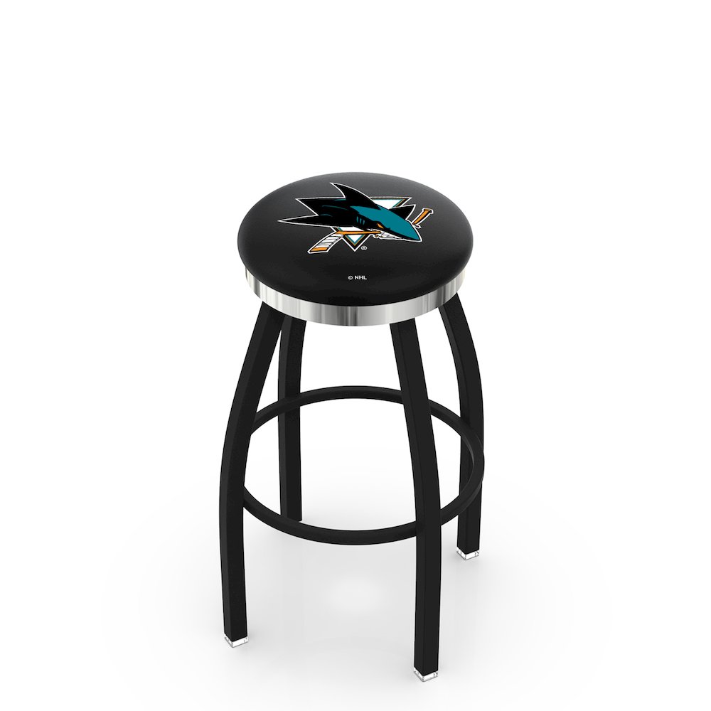 36" L8B2C - Black Wrinkle San Jose Sharks Swivel Bar Stool with Chrome Accent Ring by Holland Bar Stool Company. Picture 1