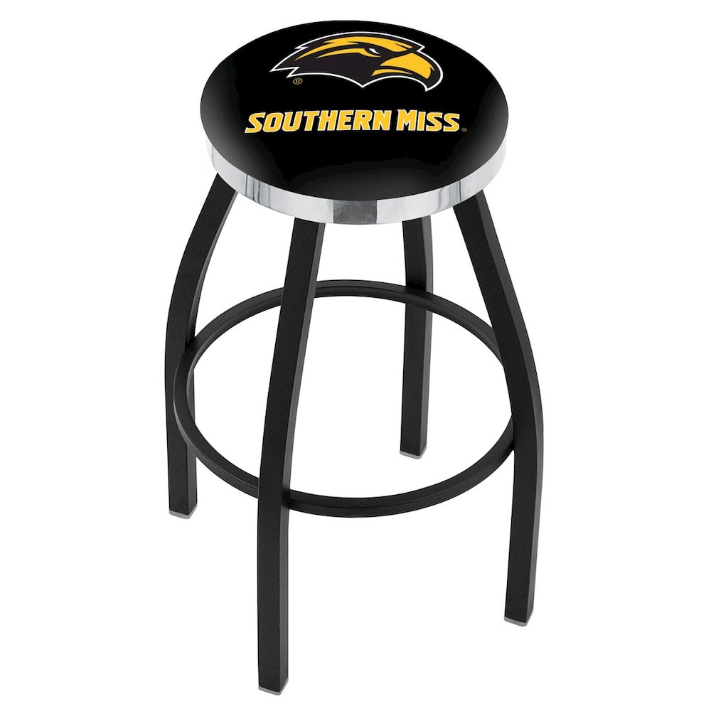 36" L8B2C - Black Wrinkle Southern Miss Swivel Bar Stool with Chrome Accent Ring by Holland Bar Stool Company. Picture 1