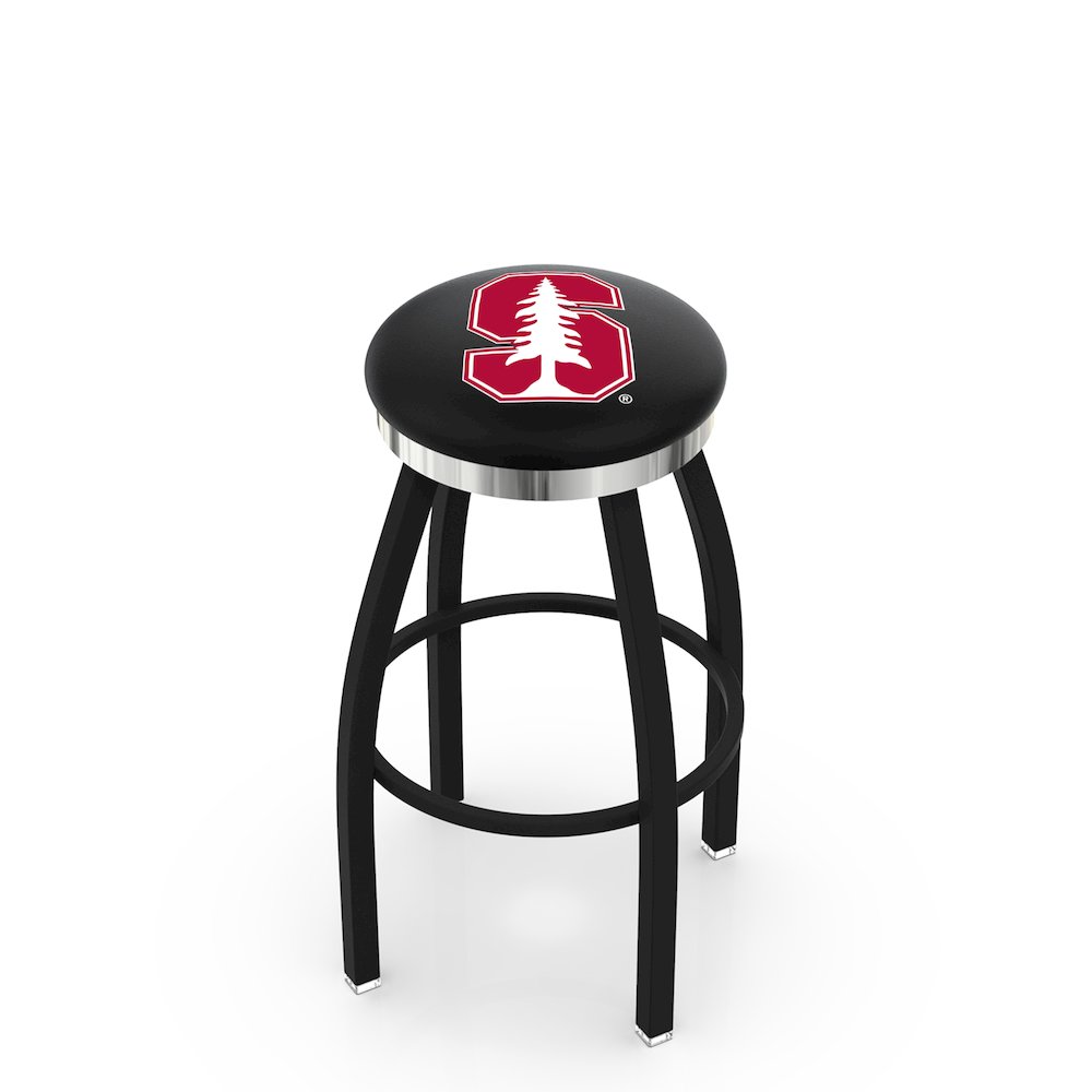 36" L8B2C - Black Wrinkle Stanford Swivel Bar Stool with Chrome Accent Ring by Holland Bar Stool Company. Picture 1