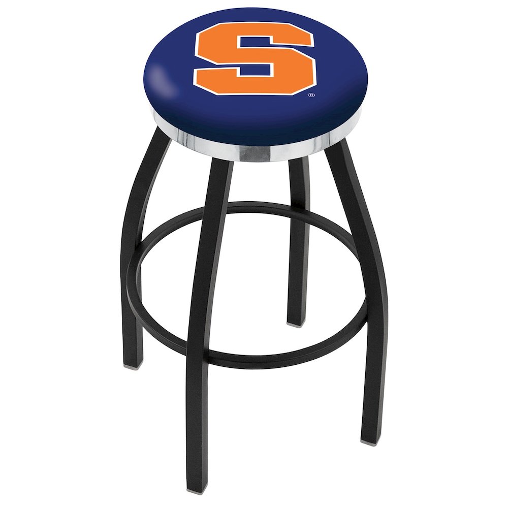 36" L8B2C - Black Wrinkle Syracuse Swivel Bar Stool with Chrome Accent Ring by Holland Bar Stool Company. Picture 1