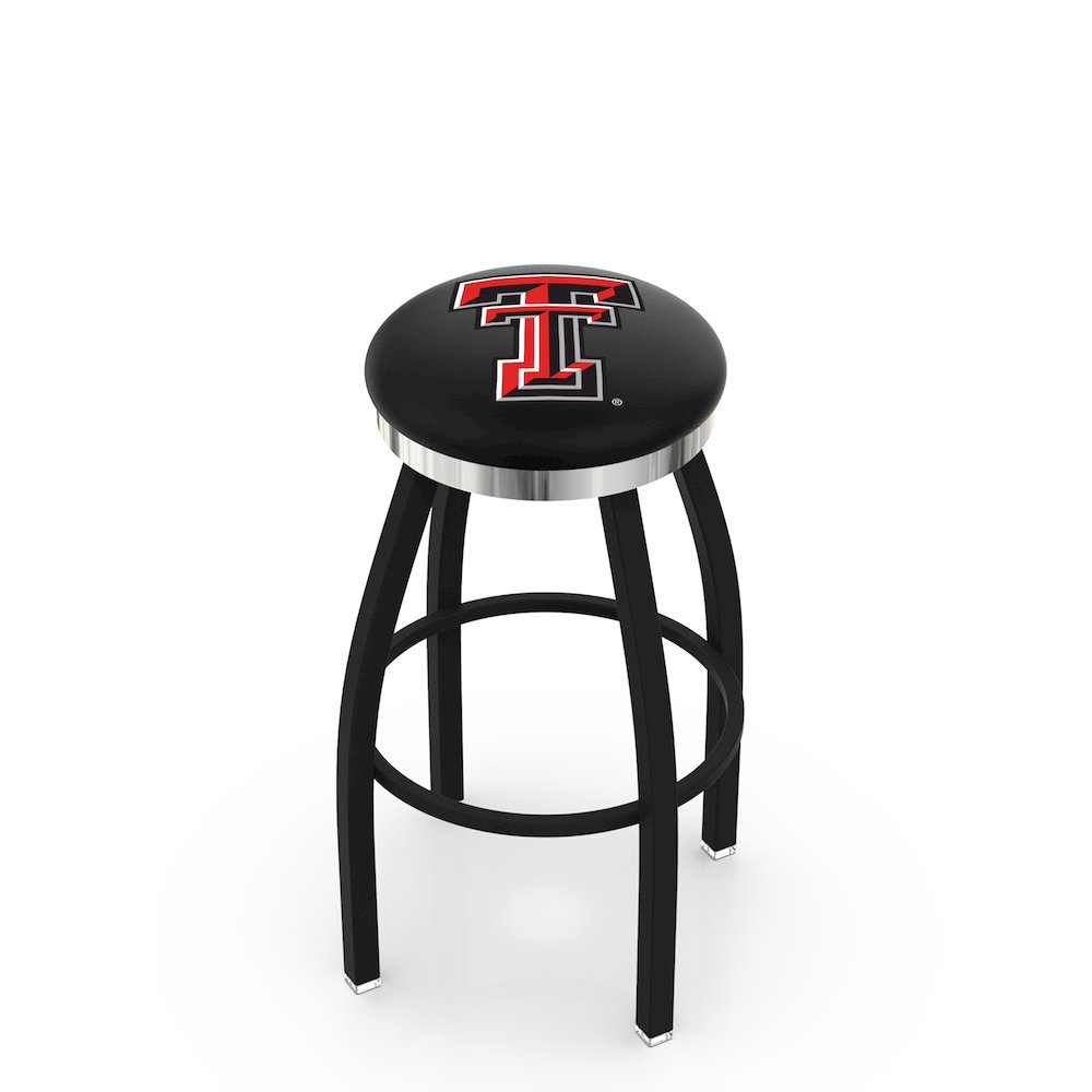 36" L8B2C - Black Wrinkle Texas Tech Swivel Bar Stool with Chrome Accent Ring by Holland Bar Stool Company. Picture 1